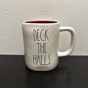 RAE DUNN Mug Holiday Christmas "DECK THE HALLS" Red Inside New